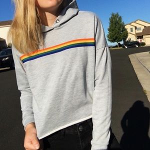Gray/Rainbow Cropped Hoodie
